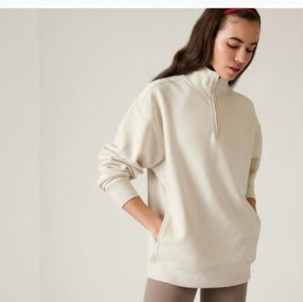 Athleta bone Forever Fleece 1/4 Zip Sweatshirt Sz L